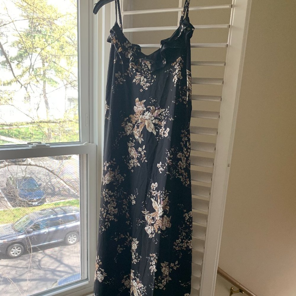Romantic Kisses Black Floral Print Ruffled Midi Dress